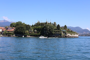 Scenic view of Lake Maggiore and the island of Isola Bella. Beautiful Italian landscape.