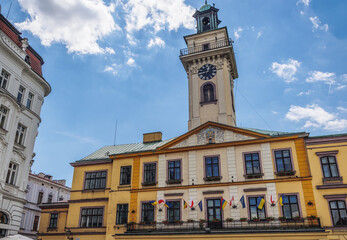 Fototapeta na wymiar Town Hall on Old Town Market Square in historic part of Cieszyn, Poland