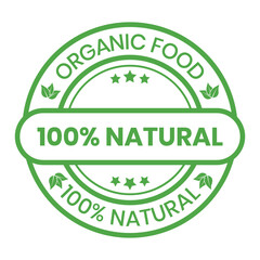 100 Percent Natural Product Badge, Healthy Food Label, Emblem, Sticker, Organic Vector Illustration, Logo Design For Organic Food