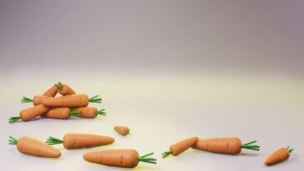 3d illustration with carrot composition and place for text. Background image for menu design, vegetable shops, themed autumn harvest events.