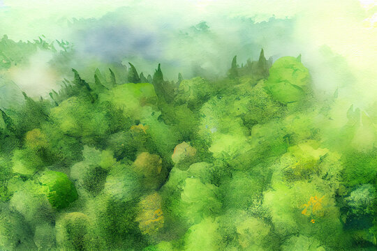 Aerial view of the vibrant green trees in the forest. Generative Ai