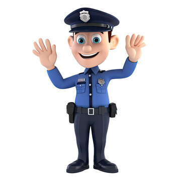 funny cartoon policeman, 3d render, cartoon male character with police dress, generative ai