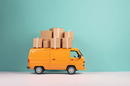 A logistics delivery van with many parcels. Generative ai