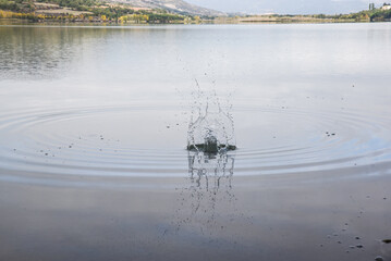 piedra impactando en el agua 
