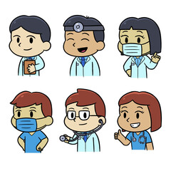 set of funny cartoon doctor