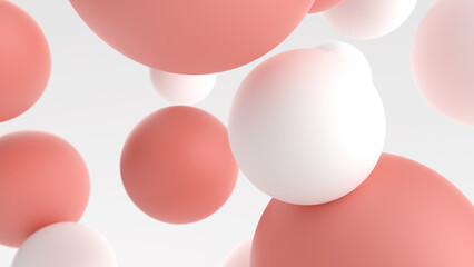 Abstract background with white and coral balls. 3d render illustration