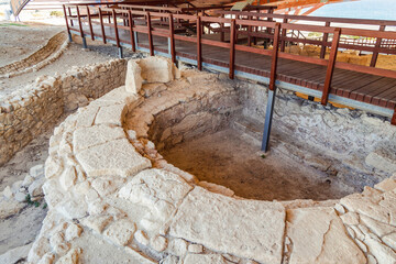 Ruins of baths and House of Eustolios in Kourion Archaeological Site in Cyprus island country