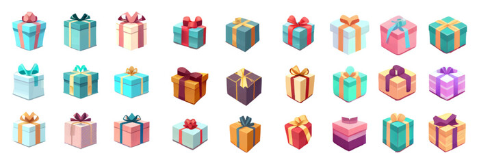 set vector gift box illustration of ui interface icons isolated on white background