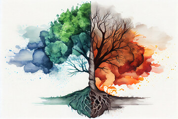 Tree is in two seperate state to show that the world is in danger. Generative Ai