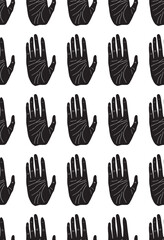 Hand palmistry magic boho black and white seamless pattern
