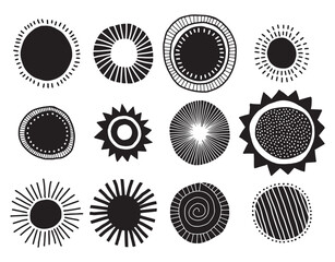 Sun scandinavian style boho illustration set isolated doodles - 587294235
