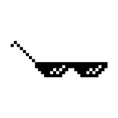 Funny Pixelated Sunglasses. Simple Linear Illustration of 8-bit Black Pixel Boss Glasses. Stylish Glasses, Great Design for Any Purpose - Isolated on White Background