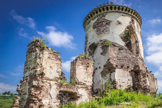 Tower of Poninski Family Polish castle in former town of Chervonohorod - Chervone, Ukraine
