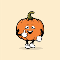 Cute pumpkin fruit character with thumbs up expression vector