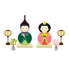 ひな人形とぼんぼりと桜橘のイラスト