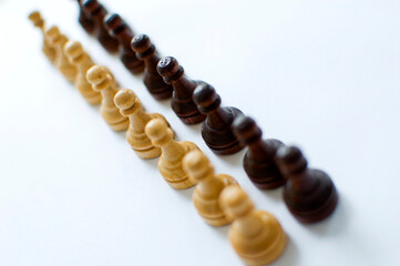 Chess figures on white background.