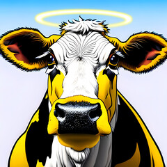 Holy Cow - Yellow cow with nimbus. Generative AI - 587296485