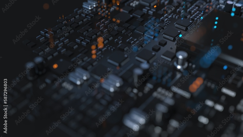 Wall mural electronic components on a printed circuit board in large quantities