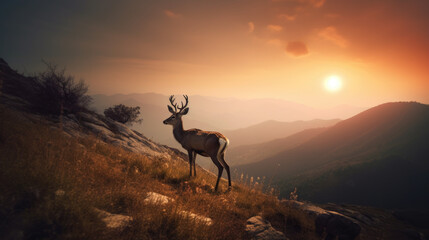 Deer in the sunset created with Generative AI