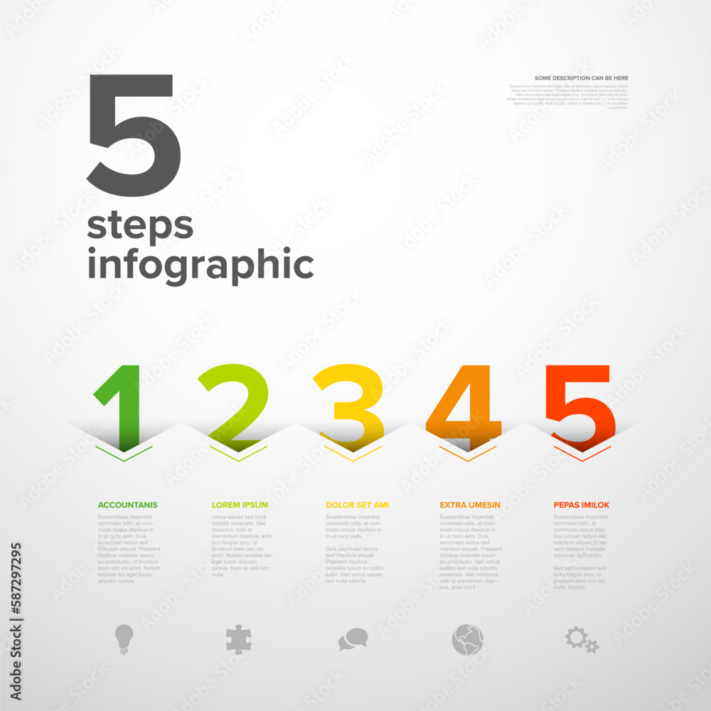 Poster vector five steps progress template with big arrows and numbers