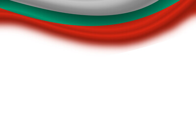 Wavy flag of Bulgaria on a horizontal white background. 3d illustration