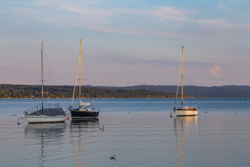 Fototapeta premium sunset over Ammersee near Munich in Bavaria Germany