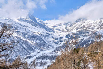 Canton Graubunden, Switzerland : Landscape in Alp Grum train station (Bernina express) during winter season