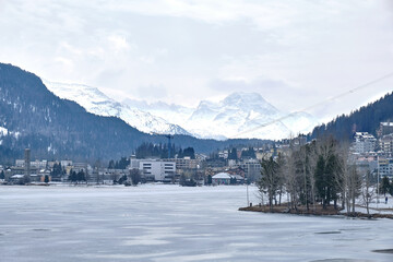 Fototapeta na wymiar View of St. Moritz, the famous resort region for winter sport and luxury shop