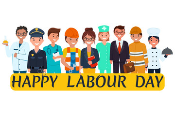 Professional workers, International Labor Day. Set of characters, people from different professions. Happy Labor Day holiday. Illustration for posters, leaflets and greeting cards 