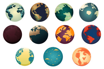 Obraz premium 11 illustrations of planets , abstraction, space theme, cartoon bright planets, cliparts, vector