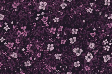 black background with a repeating pattern of purple and white flowers. Generative AI