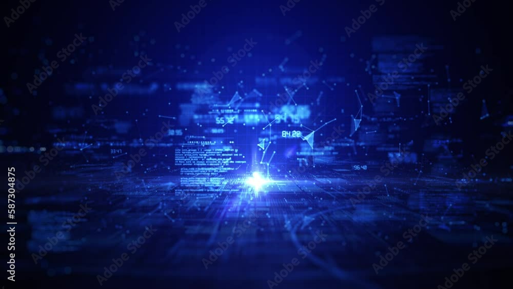 Poster future technology digital matrix background concept, digital cyberspace with particles and digital d