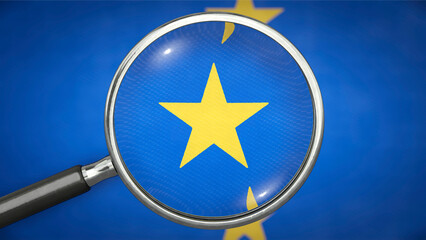 Lupe vergrößert Stern auf EU-Flagge - Transparenz in der EU