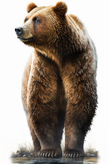Fototapeta premium A grizzly bear isolated on a white background. Generative AI
