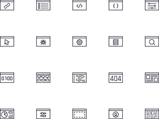 Coding concept. Collection of codign high quality vector outline signs for web pages, books, online stores, flyers, banners etc. Set of premium illustrations isolated on white background