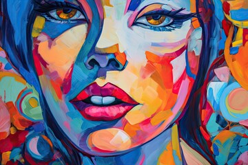 A generic portrait that combines a variety of ideas, recollections, and impressions—a fantasy woman's face—with pop art and fauvism. original canvas oil painting,. Generative AI