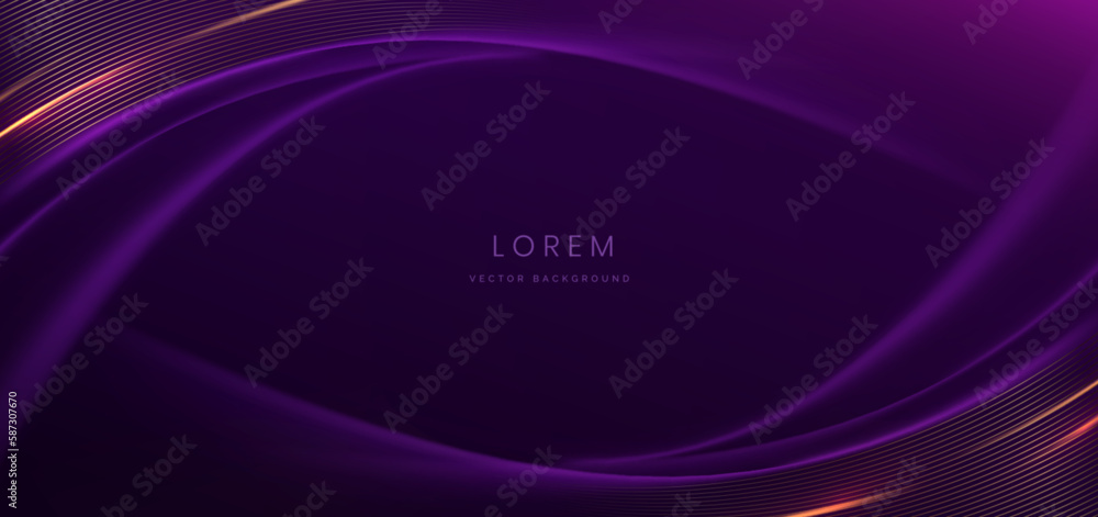 Poster elegant purple curved line on purple background with lighting effect and with copy space for text. l