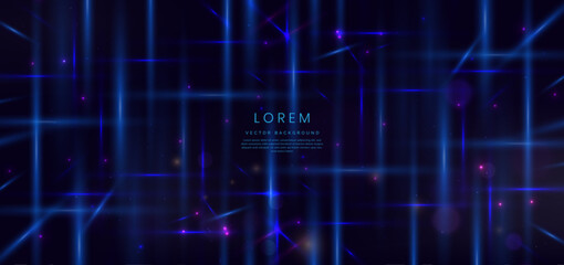 Abstract technology futuristic glowing blue light lines with high-speed effect on dark blue background.