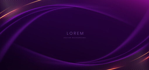 Elegant purple curved line on purple background with lighting effect and with copy space for text. Luxury design style.