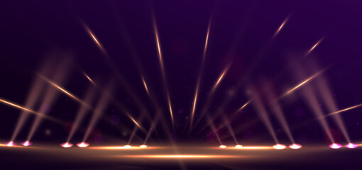 Obraz premium Elegant lighting golden glowing with lighting effect sparkle on purple background. Template premium award design.