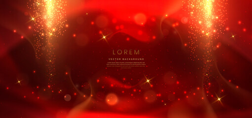 Abstract elegant dark red background with golden glowing effect. Template premium award design.