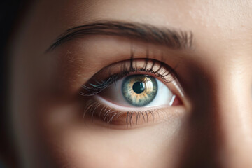 Fototapeta premium Close up detail beautiful female eye macro, fashion naturel makeup. Generative ai