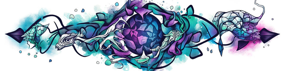 Isolated Psychedelic Tattoo Design. AI-Generated