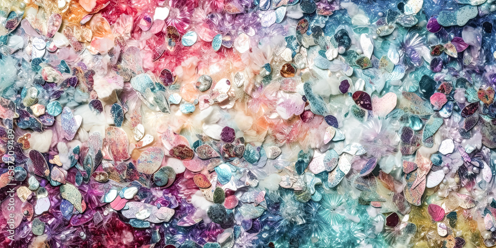 Aufkleber glittering sequins adorn a pastel wall, creating a stunning display of shimmering light - generative