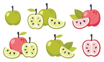 Cartoon apples. Green and red fruit isolated on a white background. Vector illustrations set