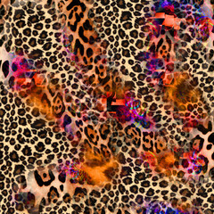 combination of colorful  leopard snake tiger textures textile collage pattern