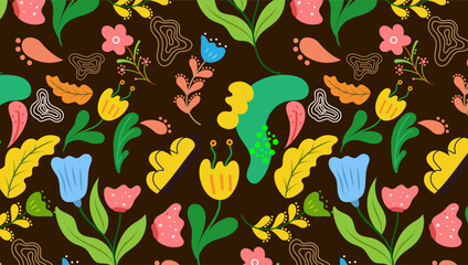 Organic Flat colorful Floral Background of Seamless pattern design for paper, cover, fabric, pacing and other.