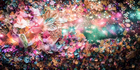 Fototapeta na wymiar A Soft and shiny pattern of pastel colors and sequins adorns the background, creating a beautiful and mesmerizing sight. - Generative AI.