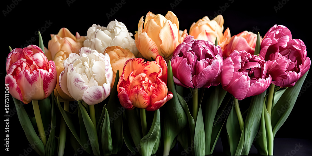 Aufkleber vibrant tulips adorn a fresh hd background, creating a unique and fun display - generative ai.