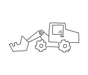 Excavator hand drawn icon, outline vector sign, doodle style pictogram isolated on white.